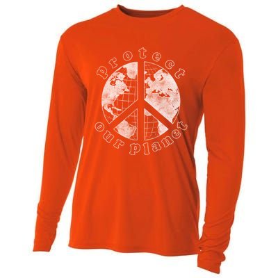 Protect Our Planet Globe Love And Peace Sign Great Gift Cooling Performance Long Sleeve Crew