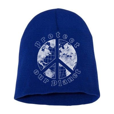 Protect Our Planet Globe Love And Peace Sign Great Gift Short Acrylic Beanie