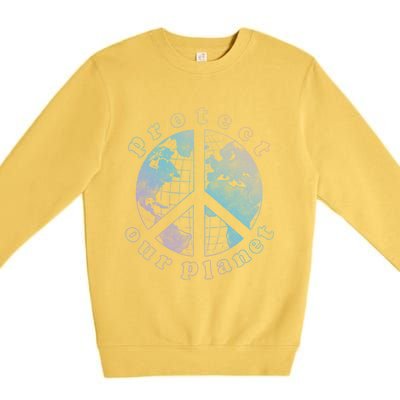 Protect Our Planet Globe Love And Peace Sign Cool Gift Premium Crewneck Sweatshirt