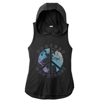 Protect Our Planet Globe Love And Peace Sign Cool Gift Ladies PosiCharge Tri-Blend Wicking Draft Hoodie Tank