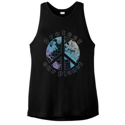 Protect Our Planet Globe Love And Peace Sign Cool Gift Ladies PosiCharge Tri-Blend Wicking Tank