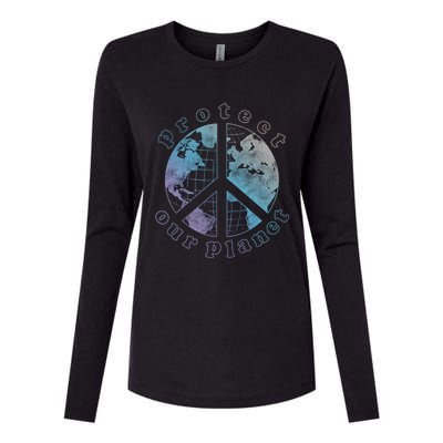 Protect Our Planet Globe Love And Peace Sign Cool Gift Womens Cotton Relaxed Long Sleeve T-Shirt