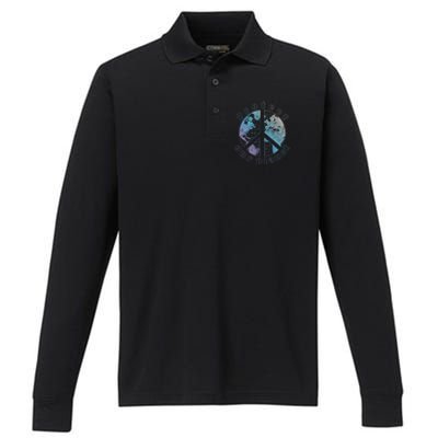 Protect Our Planet Globe Love And Peace Sign Cool Gift Performance Long Sleeve Polo