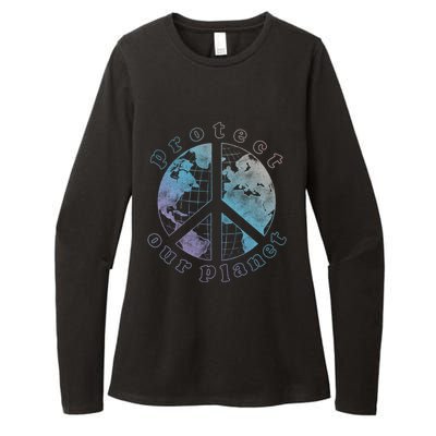 Protect Our Planet Globe Love And Peace Sign Cool Gift Womens CVC Long Sleeve Shirt