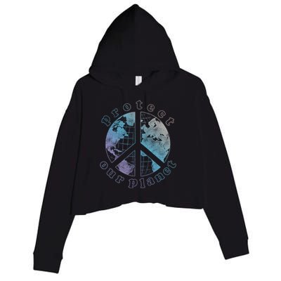 Protect Our Planet Globe Love And Peace Sign Cool Gift Crop Fleece Hoodie