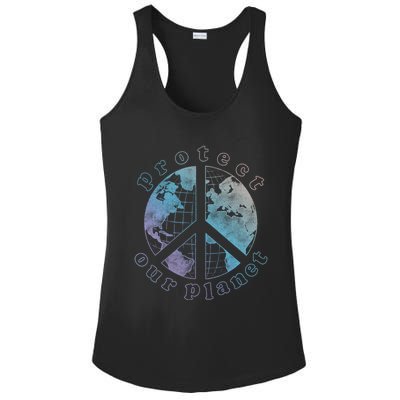 Protect Our Planet Globe Love And Peace Sign Cool Gift Ladies PosiCharge Competitor Racerback Tank