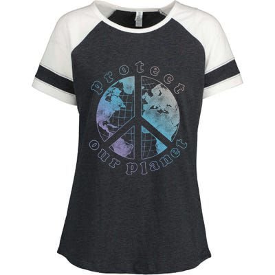 Protect Our Planet Globe Love And Peace Sign Cool Gift Enza Ladies Jersey Colorblock Tee