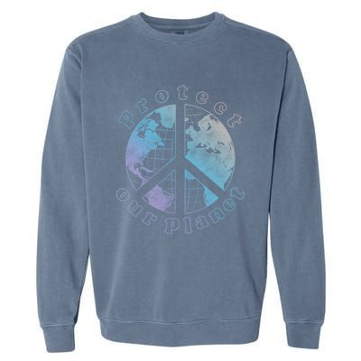 Protect Our Planet Globe Love And Peace Sign Cool Gift Garment-Dyed Sweatshirt