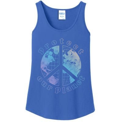 Protect Our Planet Globe Love And Peace Sign Cool Gift Ladies Essential Tank