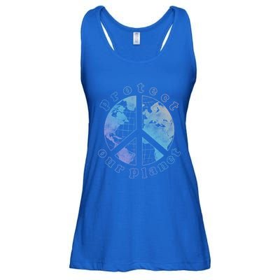 Protect Our Planet Globe Love And Peace Sign Cool Gift Ladies Essential Flowy Tank