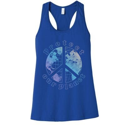 Protect Our Planet Globe Love And Peace Sign Cool Gift Women's Racerback Tank