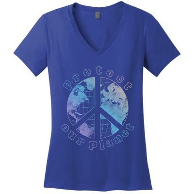 Protect Our Planet Globe Love And Peace Sign Cool Gift Women's V-Neck T-Shirt