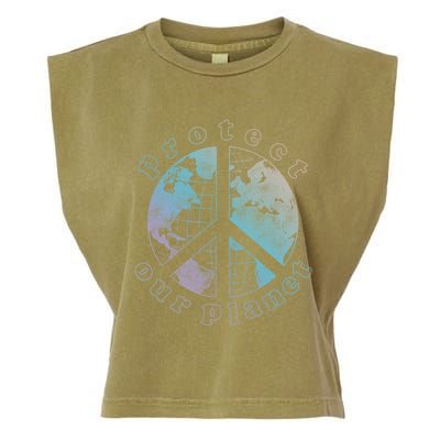 Protect Our Planet Globe Love And Peace Sign Cool Gift Garment-Dyed Women's Muscle Tee