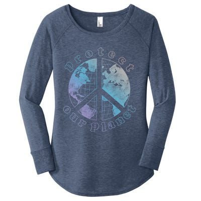 Protect Our Planet Globe Love And Peace Sign Cool Gift Women's Perfect Tri Tunic Long Sleeve Shirt