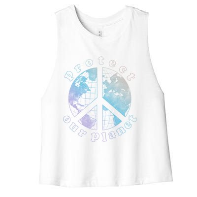 Protect Our Planet Globe Love And Peace Sign Cool Gift Women's Racerback Cropped Tank