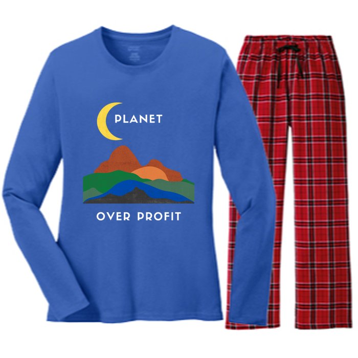 Planet Over Profit Ap Earth Original Gift Women's Long Sleeve Flannel Pajama Set 