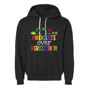 Progress Over Perfection Motivational Teacher Back To School Garment-Dyed Fleece Hoodie