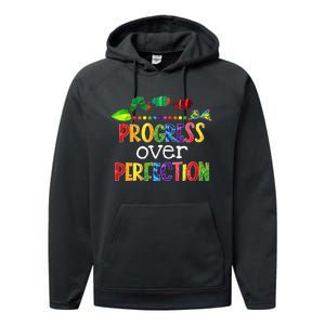 Progress Over Perfection Motivational Teacher Back To School Performance Fleece Hoodie