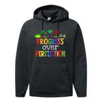 Progress Over Perfection Motivational Teacher Back To School Performance Fleece Hoodie