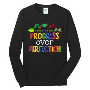 Progress Over Perfection Motivational Teacher Back To School Tall Long Sleeve T-Shirt