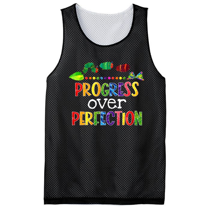 Progress Over Perfection Motivational Teacher Back To School Mesh Reversible Basketball Jersey Tank