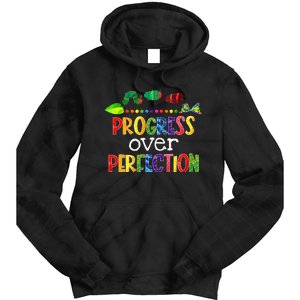 Progress Over Perfection Motivational Teacher Back To School Tie Dye Hoodie