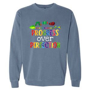 Progress Over Perfection Motivational Teacher Back To School Garment-Dyed Sweatshirt