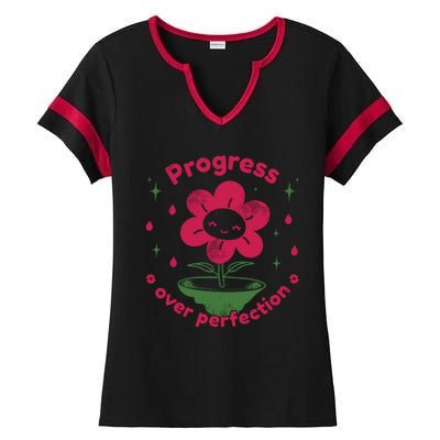 Progress Over Perfection Flower Ladies Halftime Notch Neck Tee