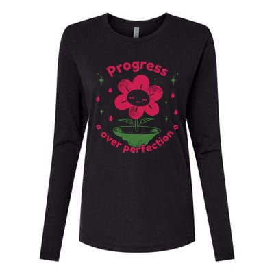 Progress Over Perfection Flower Womens Cotton Relaxed Long Sleeve T-Shirt