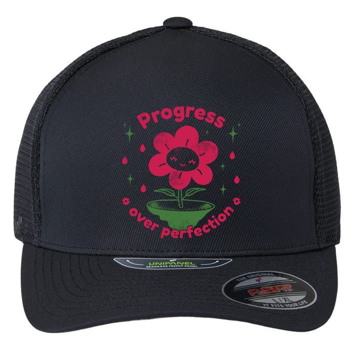 Progress Over Perfection Flower Flexfit Unipanel Trucker Cap