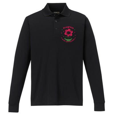 Progress Over Perfection Flower Performance Long Sleeve Polo