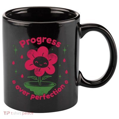Progress Over Perfection Flower 11oz C Handle Ceramic Mug