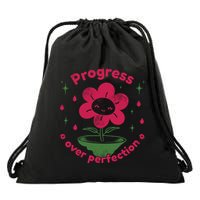 Progress Over Perfection Flower Drawstring Bag
