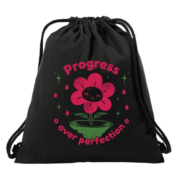 Progress Over Perfection Flower Drawstring Bag