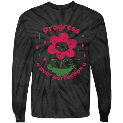 Progress Over Perfection Flower Tie-Dye Long Sleeve Shirt