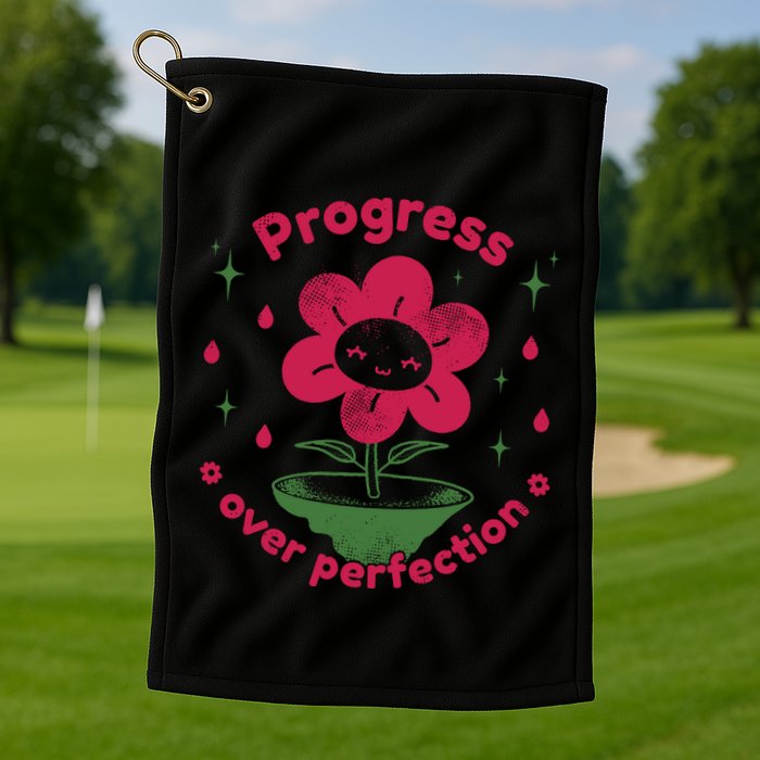 Progress Over Perfection Flower Golf Towel