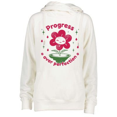 Progress Over Perfection Flower Womens Funnel Neck Pullover Hood