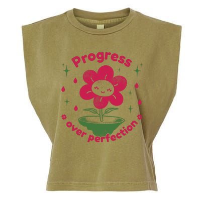 Progress Over Perfection Flower Garment-Dyed Women's Muscle Tee