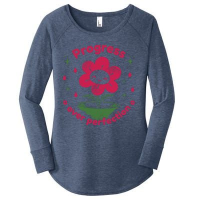 Progress Over Perfection Flower Women's Perfect Tri Tunic Long Sleeve Shirt