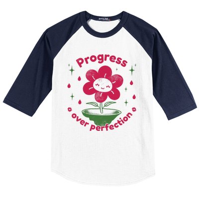 Progress Over Perfection Flower Baseball Sleeve Shirt