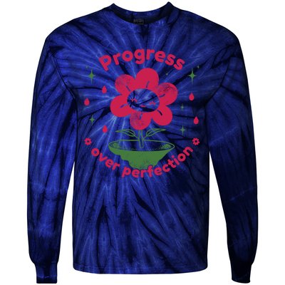 Progress Over Perfection Flower Tie-Dye Long Sleeve Shirt