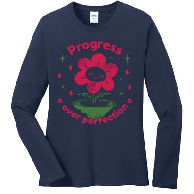 Progress Over Perfection Flower Ladies Long Sleeve Shirt