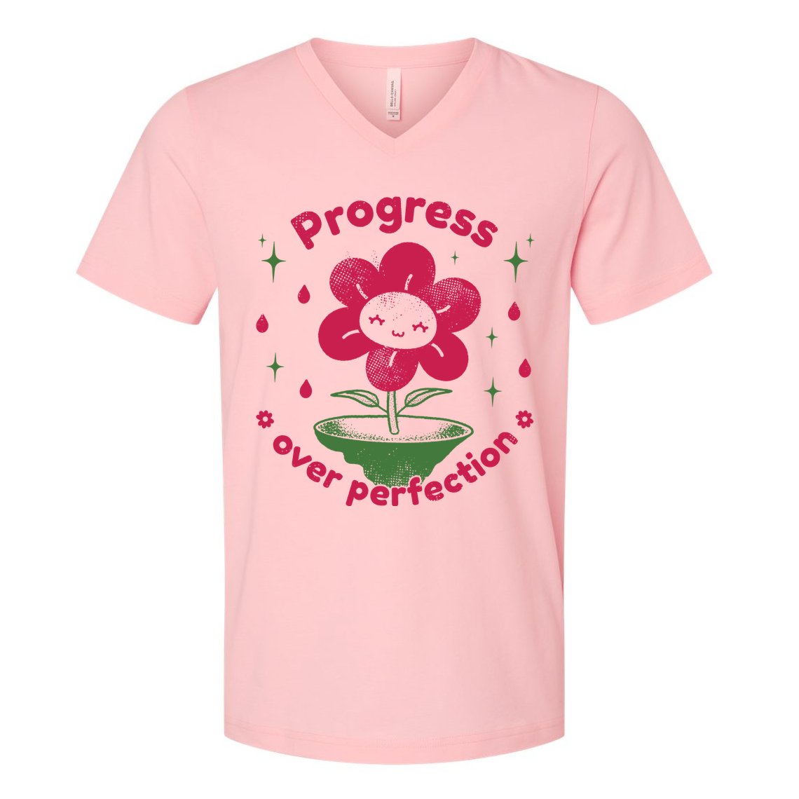 Progress Over Perfection Flower V-Neck T-Shirt