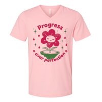 Progress Over Perfection Flower V-Neck T-Shirt