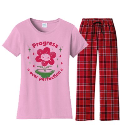 Progress Over Perfection Flower Women's Flannel Pajama Set