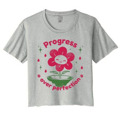 Progress Over Perfection Flower Women's Crop Top Tee