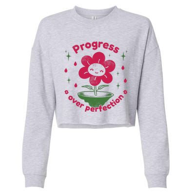 Progress Over Perfection Flower Cropped Pullover Crew