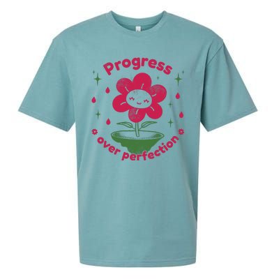 Progress Over Perfection Flower Sueded Cloud Jersey T-Shirt