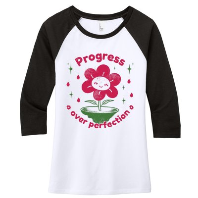 Progress Over Perfection Flower Women's Tri-Blend 3/4-Sleeve Raglan Shirt