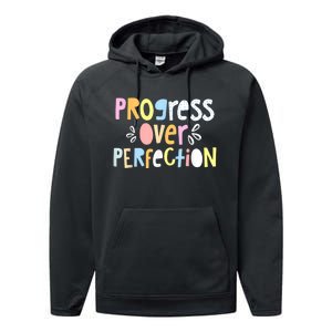 Progress Over Perfection Motivational Teacher Back To School Performance Fleece Hoodie